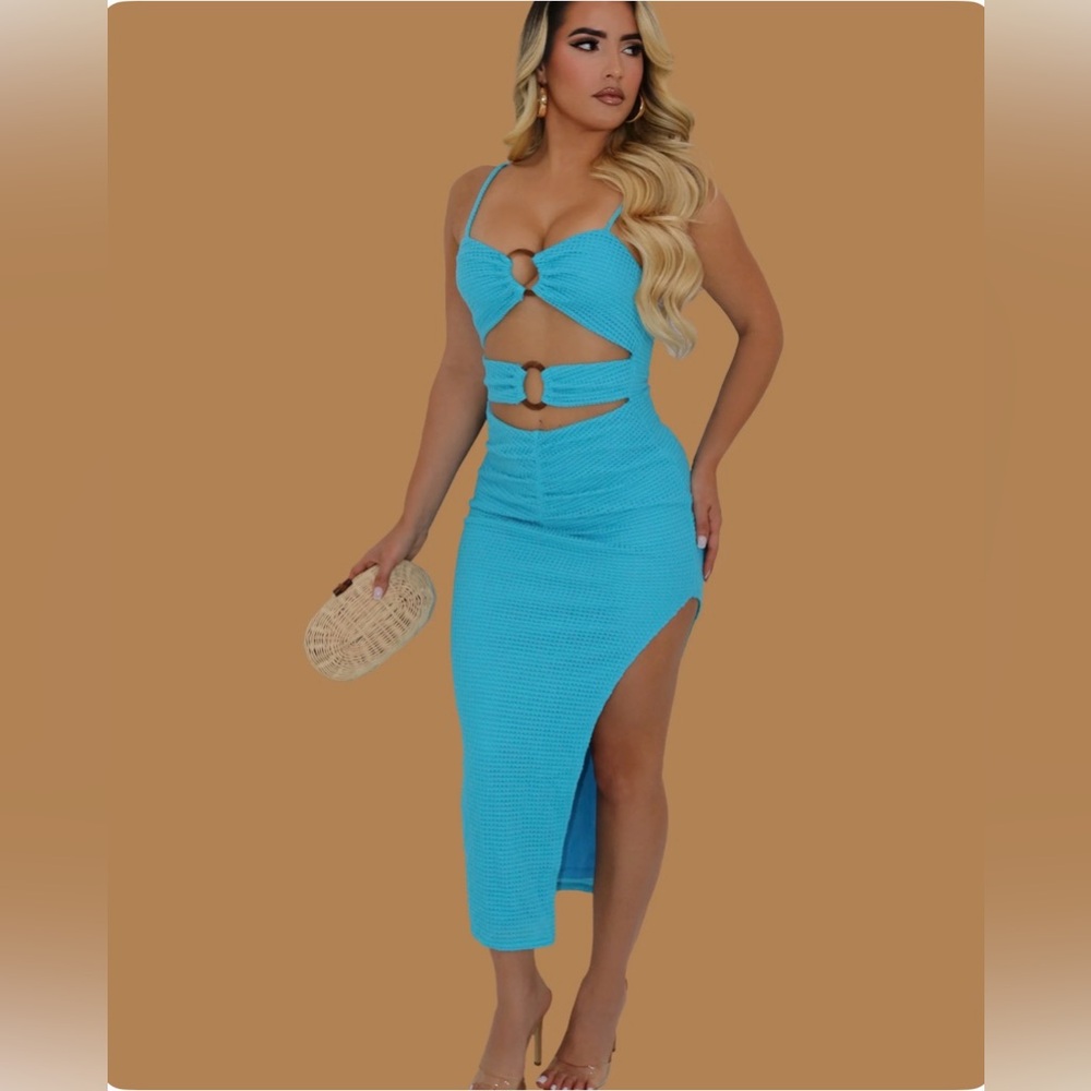 Blue Cutout Ribbed dress - Women